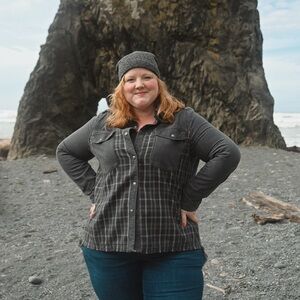 Ulla Popken Gray Flannel and Chambray Shacket